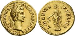 The Roman Empire. Nerva, 96 – 98. Aureus 97, AV 7.64 g. IMP NERVA CAES AVG – P M TR P COS III P P Laureate head r. Rev. LIBERTAS – PVBLICA Libertas standing l., holding pileus in r. hand and sceptre i