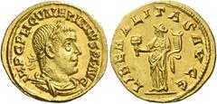 The Roman Empire. Valerian I, 253 – 260. Aureus 255-256, AV 2.60 g. IMP C P LIC VALERIANVS P F AVG Laureate, draped and cuirassed bust r. Rev. LIBERALITAS AVGG Liberalitas standing l., holding tessera