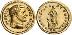 The Roman Empire. Constantius I Chlorus caesar, 293 – 305. Aureus, Treviri circa 295-305, AV 5.69 g. CONSTAN – TIVS NOB C Laureate head r. Rev. PIETAS AVGG – ET CAESS NN Pietas standing facing, head r