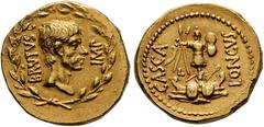 ROMAN REPUBLIC Brutus (Marcus Junius Brutus) and Publius Servilius Casca Longus. Aureus 43-42 BC, moving mint in Northern Greece or Asia Minor. Within a wreath, BRVTVS - IMP inscribed on either side o