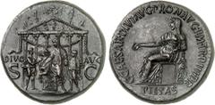 ROMAN EMPIRE Caligula, 37-41. Sestertius 39-40, Rome. C CAESAR DIVI AVG PRON AVG P M TR P III P P Pieta, veiled, seated left, holding a patera in her right hand and leaning on a statue with her left e