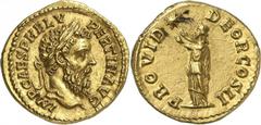 Pertinax 193. Aureus 193. 7,36g. IMP CAES P HELV - PERTIN AVG Tête laurée de Pertinax à droite / PROVID - DEOR COS II La Providence debout à gauche, tendant les deux bras vers une étoile. C. 39; RIC 8