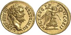 EMPIRE ROMAIN Septime Sévère 193-211. Aureus 194. L SEPT SEV PE-RT AVG IMP II Tête laurée de Septime Sévère à droite / VICT AVG - TR - P - II COS II Victoire marchant à droite, une palme sur l'épaule 