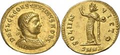 EMPIRE ROMAIN THE LATE ROMAN COLLECTION Constantin II César 317-337. Aureus 319, Nicomédie. D N FL CL CONSTANTINVS NOB C Buste lauré, drapé et cuirassé de Constantin II à droite / SOLI IN-VICTO Sol ra