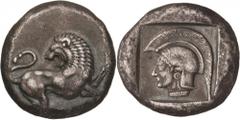 Northern Greece. Thrace, the Chersonese. Kardia (?), Miltiades II. Tetradrachm, c. 495 - 494 BC. (Silver, 16.20g., 24mm). Lion standing to right, his head turned back to left, his left forepaw raised,