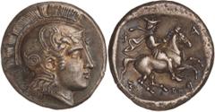 Central Greece. Thessaly, Pharsalos. Drachm, late 5th – early 4th century BC, signed by the engraver Telephantos, with his initials on the obverse and on the reverse. (Silver, 6.16g., 18.6mm). Head of