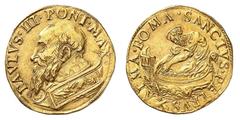 Italie Rome & Etats pontificaux Alessandro Farnese, Paul III, 1534-1549. Double Florin non daté (vers 1539), Rome. Buste du pape à gauche / Saint Pierre hissant un filet dans sa barque. 6,77g. Berman 