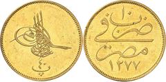 Coinage of Islam A unique presentation gold coin of the Ottoman Empire. The Ottoman Empire. Abdul Aziz b. Mahmud AH 1277-1293 (1861-1876 CE). AV Pattern 40 Para AH 1277, regnal year 10 (1869 CE), Misr