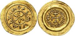 Italie Lombards Monnayage municipal. Tremissis non daté (vers 700-750), Lucques. FLAVIA LVCA Etoile à six rayons / VIV.VIVIVIVIVIVIVIV Croix pattée. 1,47g. Bernareggi (Longobardi) 204 var; CNI XI 16; 