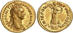 EMPIRE ROMAIN Domitien 81-96. Aureus 85, Rome. IMP CAES DOMITIANVS AVG GERMANIC Buste lauré de Domitien à droite portant l'égide / P M TR POT IIII - IMP VIII COS XI P P Minerve casquée, tenant un bouc