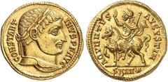 EMPIRE ROMAIN Constantin I, le Grand 310-337. Solidus 324-325, Antioche. CONSTANT-INVS P F AVG Tête laurée de Constantin I à droite / ADVENTVS - AVGVSTI N Constantin à cheval à gauche levant la main d
