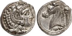 LE MONDE GREC Sicile Monnayage Siculo-Punique. Tétradrachme vers 300-289 av. J.-C., Entella. Tête d'Héraclès à droite, coiffé d'une peau de lion / Tête de cheval à gauche devant un palmier. 16,97g. Gu