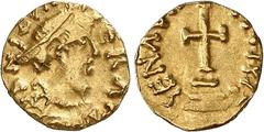 Genève Royaume franc de Bourgogne (après 575-578). Tremissis (tier de sou d'or). DNICV[II] ERAS (S final couché) Buste diadémé à droite / GENAVINSIIVM CIVIT Croix posée sur une triple base au centre d