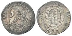 Monete italiane NAPOLI Filippo II di Spagna, Re di Napoli e di Sicilia 1554-1598. Tarì. Ag gr. 5,89 Dr. PHILIP REX ANG FRA NE PRH. Busto corazzato a s., con colletto aperto; dietro la nuca, IBR. Rv. P