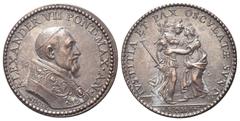 Medaglie papali ROMA Alessandro VII (Fabio Chigi), 1655-1667. Medaglia riconio 1655 a. I opus G. Morone. Æ gr. 13,96 mm 31 Dr. ALEXANDER VII PONT MAX AN I. Busto a d., con camauro, mozzetta e stola; s