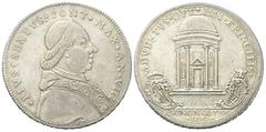 Monete italiane BOLOGNA Pio VI (Giannangelo Braschi), 1775-1799. Scudo romano da 100 Bolognini 1782 a. VIII. Ag gr. 26,30 Dr. ✶PIVS✶ SEXTVS✶ PONT ✶MAX✶ AN ✶VIII. Busto a d. con zucchetto e stola decor