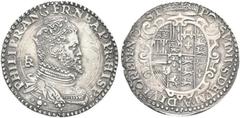 MONETE ITALIANE REGIONALI NAPOLI. Filippo II di Spagna, Re di Napoli e di Sicilia 1554-1598. Mezzo Ducato. Ag gr. 14,87 Dr. PHILIP R ANG FR NEAP PR HISP. Busto coronato e corazzato a d., con alto coll