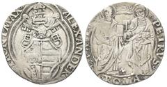 Monete italiane ROMA Alessandro VI (Rodrigo de Borja y Borja), 1492-1503. Grosso. Ag gr. 2,73 Dr. ALEXANDER - VI PONT MAX. Stemma sormontato da triregno e chiavi decussate. Rv. S - PETRVS - S PAVLVS. 