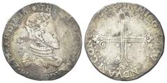 Monete italiane CAGLIARI Filippo II di Spagna, 1556-1598.Da 10 Reali. Ag gr. 27,35 Dr. PHILIP R ARAGONVM ET SARDINIEAE. Busto coronato e corazzato a d.; ai lati, C/X - A. Rv. INIMICOS EIVS INDVAM CONF