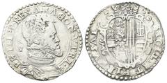 Monete italiane NAPOLI Filippo II di Spagna, Re di Napoli e di Sicilia 1554-1598. Mezzo ducato. Ag gr. 14,87 Dr. PHILIP REX ARAGON VTRIV. Busto corazzato a d.; dietro, IBR/VP. Rv. SICIL ET HIERV SAL. 