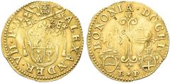 MONETE ITALIANE BOLOGNA. Alessandro VII (Fabio Chigi), 1655-1667 Scudo d'oro 1657. Au gr. 3,23 Dr. ALEXANDER VII P M. Stemma papale semiovale gigliato sormontato da triregno e chiavi decussate. Rv. BO