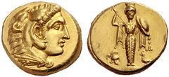 GRIECHISCHE MÜNZEN MYSIEN PERGAMON Herakles, Sohn Alexanders des Großen, gest. 309 (?). Goldstater, vor 309. Kopf des Herakles im Löwenskalp nach rechts. Rs: Archaisierende kriegerische Athena in Vord