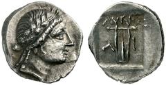 GRIECHISCHE MÜNZEN LYKIEN LYKISCHE LIGA Drachme, Ende 2. Jh., Limyra. Kopf des Apollon mit Lorbeerkranz nach rechts. Rs: ΛYKIΩN. Lyra in Quadratum incusum, links und rechts Λ - I. Troxell 38,8. 2,93g.