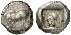 GRIECHISCHE MÜNZEN DYNASTEN VON LYKIEN Unbestimmter Dynast Stater, 500 - 440. Eber auf Standlinie nach links, mit seinen Hauern die Erde durchpflügend. Rs: Bärtiger männlicher Kopf im korinthischem He