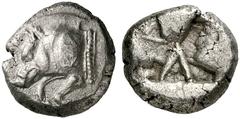 GRIECHISCHE MÜNZEN DYNASTEN VON LYKIEN Unbestimmter Dynast Stater, 500 - 480. Eberprotome nach links, auf der Schulter KV. Rs: Unregelmässiges Quadratum incusum mit kreuzförmiger Unterteilung. Babelon