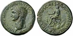 RÖMISCHE MÜNZEN KAISERREICH CLAUDIUS (41 - 54) NERO CLAUDIUS DRUSUS PATER Sesterz, 41 - 42, Rom. NERO·CLAVDIVS·DRVSVS·GERMANICVS·IMP·. Barhäuptiger Portraitkopf des Kaisers nach links. Rs: TI·CLAVDIVS