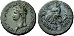 RÖMISCHE MÜNZEN KAISERREICH CLAUDIUS (41 - 54) NERO CLAUDIUS DRUSUS PATER (38 - 9 v. Chr.) Sesterz, 41 - 50, Rom. NERO CLAVDIVS DRVSVS GERMANICVS IMP. Kopf des Nero Claudius Drusus nach links. Rs: TI 