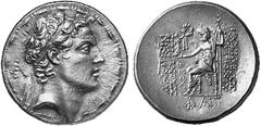 GRIECHISCHE MüNZEN SELEUKIDISCHES KöNIGREICH ANTIOCHOS IV. EPIPHANES (175 - 164) No.: 236 Schätzpreis-Estimation: EUR 2000,- d=33 mm Tetradrachmon, Ake-Ptolemais. Kopf des Antiochos mit Diadem rechts;