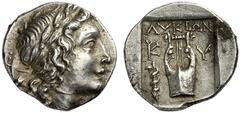 GRIECHISCHE MÜNZEN LYKIEN LYKISCHER BUND Hemidrachme, circa 167 - 81, Prägung von Kyaneai. Kopf des Apollon mit Lorbeerkranz nach rechts. Rs: ΛYKIΩN. Lyra, links und rechts K-Y, links unten Schlangens