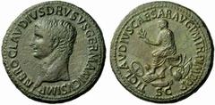 RÖMISCHE MÜNZEN KAISERREICH CALIGULA (37 - 41) DRUSUS MAIOR (38 - 9 v. Chr.) Sesterz, 42/43, Rom. NERO CLAVDIVS DRVSVS GERMANICVS IMP. Portraitkopf des Drusus nach links. Rs: TI CLAVDIVS CAESAR AVG P 