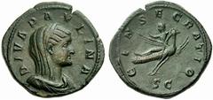RÖMISCHE MÜNZEN KAISERREICH MAXIMINUS THRAX (235 - 238) DIVA PAULINA (gest. vor 235) Sesterz, 236, Rom. DIVA PAULINA. Drapierte Büste mit über den Hinterkopf gezogenem Schleier nach rechts. Rs: CONSEC