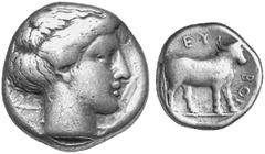 GRIECHISCHE MüNZEN EUBOIA Nachtrag Sammlung BCD EUBOIISCHE LIGA No.: 114 Schätzpreis-Estimation: EUR 600,- d=34 mm Tetradrachmon, ca. 357-338. Kopf der Nymphe Euboia mit eingerolltem Haar rechts. Rs: 