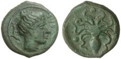 GRIECHISCHE MÜNZEN SIZILIEN 2. Republik (466 - 406) Tetras, nach 425 v. Chr. SVPA, Kopf der Arethusa nach rechts, zwei Delphine. Rs: Octopus mit 3 Kugeln im Feld. Calciati II S. 21ff. 1, SNG ANS 377. 