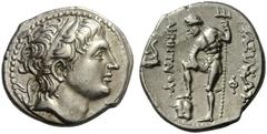 GRIECHISCHE MÜNZEN MAKEDONISCHES KÖNIGREICH DEMETRIOS POLIORKETES (306/05 - 283) Tetradrachme, nach 289, unbekannte Münzstätte (Amphipolis?). Jüngerer Kopf des Demetrios nach rechts mit Stierhörnern u