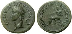 RÖMISCHE MÜNZEN KAISERREICH AUGUSTUS (31 v.Chr. - 14 n.Chr.) DIVUS AUGUSTUS unter Caligula Dupondius, 37, Rom. DIVVS ·AUVGVSTVS, Kopf des Divus Augustus mit Strahlenkrone nach links, im Feld S - C. Rs
