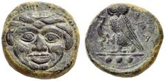 GRIECHISCHE MÜNZEN SIZILIEN KAMARINA Tetras, 420 - 405. Gorgonenkopf. Rs: KAMA (im rechten Feld), Eule mit Eidechse in den Fängen steht nach links, in exergue drei Wertkugeln. Westermark/Jenkins 195.1