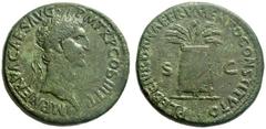 RÖMISCHE MÜNZEN KAISERREICH NERVA (96 - 98) Sesterz, 97, Rom. IMP NERVA CAES AVG - P M TR P COS III P P, Kopf mit Lorbeerkranz nach rechts. Rs: PLEBEI VRBANAE FRVMENTO CONSTITVTO / S - C, dreibeiniger
