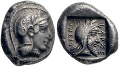 GRIECHISCHE MÜNZEN DYNASTEN VON LYKIEN KHEREI (ca. 440 - 410) Silberstater, Xanthos. Kopf der Athena mit attischem Helm rechts. Rs: " kherei - arnnahe " in lykischer Schrift. Kopf des bärtigen Dynaste