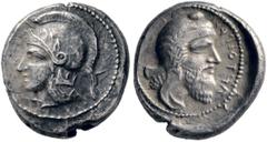 GRIECHISCHE MÜNZEN DYNASTEN VON LYKIEN ARTUMPARA (400 - 370) Stater. Kopf der Athena mit Helm nach links. Olivenkranz auf dem Helm. Rs: Kopf des Dynasten mit persischer Kyrbasia nach rechts in rundem 