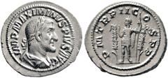 RÖMISCHE MÜNZEN KAISERREICH MAXIMINUS THRAX (235 - 238) Denar, 236, Rom. IMP MAXIMINVS PIVS AVG. Büste mit Lorbeerkranz, Paludament und Panzer rechts. Rs: P M TR P II C-OS P P. Maximinus in Feldtracht