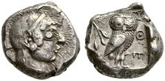 GRIECHISCHE MÜNZEN ATTIKA ATHEN Tetradrachme, 500 - 483. Athenakopf mit attischem Helm nach rechts. Rs: ΑΘΕ. Eule nach rechts, dahinter Olivenzweig. Svoronos Taf. 4; Seltman Gruppe Gi, 185, Taf. IX. 1