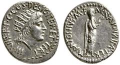 RÖMISCHE MÜNZEN REPUBLIK MARCUS ANTONIUS Denar, 38- 37 v. Chr. Münzstätte in Griechenland (Athen?). M · ANTONIVS · M · F - M · N · AVGVR · IMP · TERT. Marcus Antonius, das bärtige Haupt verschleiert u