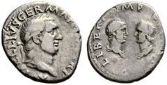 RÖMISCHE MÜNZEN KAISERREICH VITELLIUS (69) VITELLIUS mit VITELLIUS JUNIOR und VITELLIA Denar, April- 20. Dezember 69, Rom. A VITELLIVS GERMAN IMP TR P. Kopf mit Lorbeerkranz n. r. Rs: LIBERI IMP [GERM