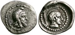 GRIECHISCHE MÜNZEN DYNASTEN VON LYKIEN. DDENEVELE(?). Silver Obol, circa 420 BC. Head of satrap wearing kyrbasia to right. Rev: Helmeted head of Athena to right, inside dotted circle. Traité pl. ci, 9