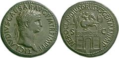 RÖMISCHE MÜNZEN KAISERREICH. CLAUDIUS (41 - 54). Sesterz, 42-43, Rom. TI · CLAVDIVS CAESAR · AVG · PMTRP · IMP · PP· . Kopf mit Lorbeerkranz rechts. Rs: NERO CLAVDIVS DRVSVS GERMAN · IMP ·/S - C. Triu