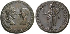 RÖMISCHE MÜNZEN KAISERREICH. MACRINUS (217 - 218). MACRINUS und DIADUMENIANUS. Markianopolis in Moesia Inferior. Bronze, Statthalter Pontianus. ΑΥΤ Κ ΟΠΕΛ CΕV ΜΑΚΡΕΙΝΟC Κ Μ ΟΠΕΛ ΑΝΤΩΝΕΙΝΟC Κ. Kopf des